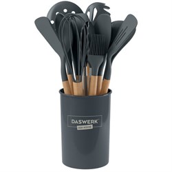 Набор силиконовых кухонных принадлежностей с деревянными ручками 12 в 1, серый, DASWERK, 608194 - фото 11239146