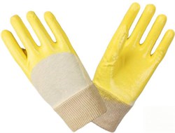 Перчатки нитриловые частичный облив облегченные манжет резинка, желтые (12 пар) - фото 11250139