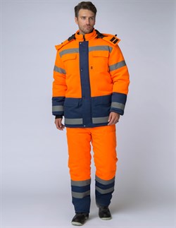 Костюм зимний Дорожник (тк.Смесовая,210) брюки, оранжевый/т.синий - фото 11294213