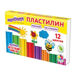 Пластилин мягкий ЮНЛАНДИЯ "ВЕСЕЛЫЙ ШМЕЛЬ", 12 цветов, 180 г, СО СТЕКОМ, 106672 - фото 11297998