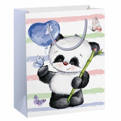 Пакет подарочный (1 штука) 26x13x32 см, ЗОЛОТАЯ СКАЗКА "Lovely Panda", глиттер, белый с голубым, 608241 - фото 11323083