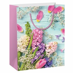Пакет подарочный (1 штука) 26x13x32 см, ЗОЛОТАЯ СКАЗКА "Spring Flowers", глиттер, розовый, 608247 - фото 11323089