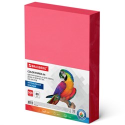 Бумага цветная BRAUBERG, А4, 80 г/м2, 500 л., интенсив, красная, для офисной техники, 115215 - фото 11354378