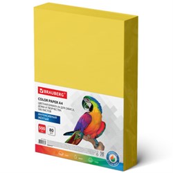 Бумага цветная BRAUBERG, А4, 80 г/м2, 500 л., интенсив, желтая, для офисной техники, 115216 - фото 11354381