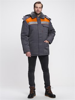 Куртка зимняя Бригада NEW (тк.Смесовая,210), т.серый/оранжевый - фото 11703992