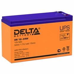 Аккумуляторная батарея для ИБП любых торговых марок, 12 В, 9 Ач, 151х65х94 мм, DELTA, HR 12-34 W - фото 12121952