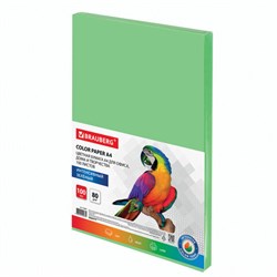 Бумага цветная BRAUBERG, А4, 80 г/м2, 100 л., интенсив, зеленая, для офисной техники, 112451 - фото 12523727