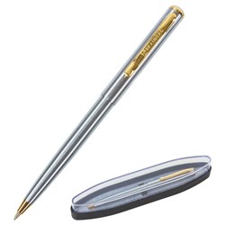 Ручка подарочная шариковая BRAUBERG Maestro, СИНЯЯ, корпус серебристый с золотистым, линия письма 0,5 мм, 143468 - фото 12648653