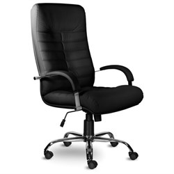 Кресло из натуральной кожи "Орион", хром, монолитный каркас, черное - фото 12669503