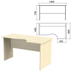 Стол письменный эргономичный "Канц", 1400х800х750 мм, правый, цвет дуб молочный (КОМПЛЕКТ) - фото 12679571