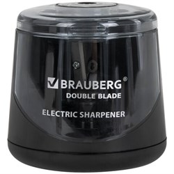 Точилка электрическая BRAUBERG DOUBLE BLADE BLACK, двойное лезвие, питание от 2 батареек АА, 271336 - фото 13112312