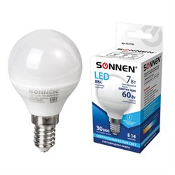 Лампа светодиодная SONNEN, 7 (60) Вт, цоколь Е14, шар, нейтральный белый свет, 30000 ч, LED G45-7W-4000-E14, 453706 - фото 13120865