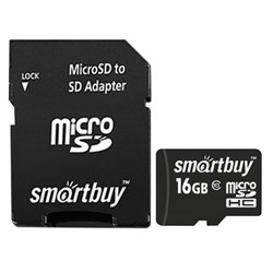 Карта памяти microSDHC, 16 GB, SMARTBUY, 10 Мб/сек. (class 10), с адаптером, SB16GBSDCL10-01 - фото 13124306