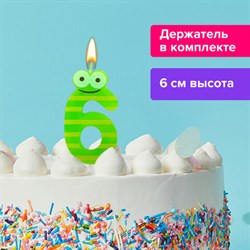 Свеча-цифра для торта "6" "С глазками", 6 см, ЗОЛОТАЯ СКАЗКА, с держателем, в блистере, 591409 - фото 13128139