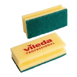 Губки VILEDA "Виледа", комплект 10 шт., для любых поверхностей, желтые, зеленый абразив, 7х15 см, 101397 - фото 13129127