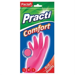 Перчатки хозяйственные латексные, хлопчатобумажное напыление, размер M (средний), розовые, PACLAN "Practi Comfort", 407271 - фото 13130357