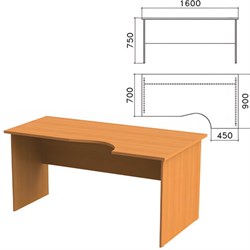 Стол письменный эргономичный "Фея", 1600х900х750 мм, правый, цвет орех милан, СФ14.5 - фото 13133097