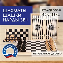 Шахматы, шашки, нарды (3 в 1), деревянные, большая доска 40х40 см, ЗОЛОТАЯ СКАЗКА, 664671 - фото 13134725