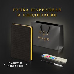 Ручка шариковая PARKER "Jotter Plastic CT", корпус черный, ежедневник А5 черный, золотой срез, пакет, 880894 - фото 13136000