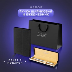 Ручка шариковая GALANT &quot;Marburg&quot;, корпус серебристый, ежедневник недатированный А5 черный, пакет, 880905