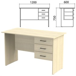 Стол письменный &quot;Канц&quot;, 1200х600х750 мм, тумба 3 ящика, цвет дуб молочный (КОМПЛЕКТ)