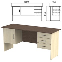 Стол письменный &quot;Канц&quot;, 1600х600х750 мм, 2 тумбы, комбинированный, цвет венге/дуб молочный (КОМПЛЕКТ)