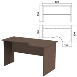 Стол письменный эргономичный "Канц", 1400х800х750 мм, правый, цвет венге (КОМПЛЕКТ) - фото 13136184