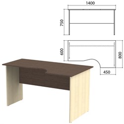 Стол письменный эргономичный "Канц", 1400х800х750 мм, правый, цвет венге/дуб молочный (КОМПЛЕКТ) - фото 13136185
