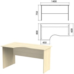 Стол письменный эргономичный "Канц", 1400х800х750 мм, левый, цвет дуб молочный (КОМПЛЕКТ) - фото 13136186