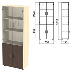 Шкаф закрытый со стеклом "Канц", 700х350х1830 мм, цвет дуб молочный/венге (КОМПЛЕКТ) - фото 13136198