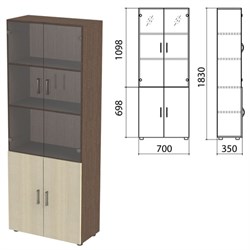 Шкаф закрытый со стеклом &quot;Канц&quot;, 700х350х1830 мм, цвет венге/дуб молочный (КОМПЛЕКТ)