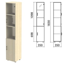 Шкаф закрытый со стеклом &quot;Канц&quot;, 350х350х1830 мм, цвет дуб молочный (КОМПЛЕКТ)