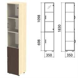 Шкаф закрытый со стеклом &quot;Канц&quot;, 350х350х1830 мм, цвет дуб молочный/венге (КОМПЛЕКТ)