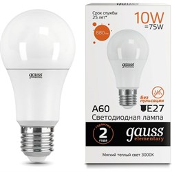 Лампа GAUSS LED Elementary A60 10W E27 2700K - фото 13209757