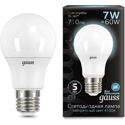 Лампа GAUSS LED A60 E27 7W 4100K - фото 13234546