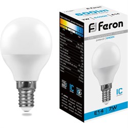 Светодиодная лампа FERON LB-95 Шарик E14 7W 6400K - фото 13258835