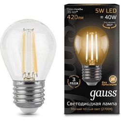 Лампа GAUSS LED Filament Globe E27 5W 2700K - фото 13263693