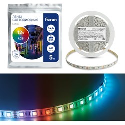 Светодиодная лента LED FERON LS607 60SMD 5050 14.4Вт/м 5м IP65 12V RGB - фото 13288031
