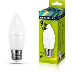 Электрическая светодиодная лампа Ergolux LED-C35-9W-E27-3K Свеча - фото 13345956