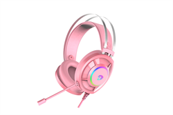 Гарнитура игровая проводная EH469 Pink (розовый), пара кошачьих ушек в комплекте, подсветка RGB, подключение USB, длина кабеля 2.4м - фото 13365111
