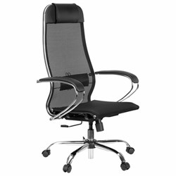 Кресло офисное МЕТТА "К-12", хром, ткань-сетка, сиденье и спинка регулируемые, черное - фото 13394843