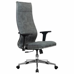 Кресло офисное МЕТТА &quot;L1m 42/2D&quot;, хром, 2D-подлокотники, сиденье и спинка мягкие, велюр, темно-серое
