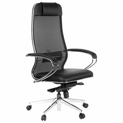 Кресло офисное МЕТТА "SAMURAI" Comfort S, хром, сиденье мягкое, ткань-сетка/экокожа, черное - фото 13394905