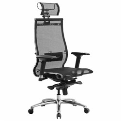 Кресло офисное МЕТТА "SAMURAI" S-3.05, с подголовником, сверхпрочная ткань-сетка, черное - фото 13394913