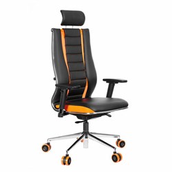 Кресло компьютерное МЕТТА "ErgoLife" 10 B2-160D, 2D-подголовник, экокожа/сетка, черное/оранжевое - фото 13394982