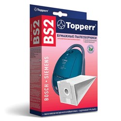 Мешок для пылесоса (пылесборник) бумажный TOPPERR BS2, BOSCH, SIEMENS, КОМПЛЕКТ 5 шт., фильтр, 1001 - фото 13546433