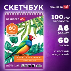 Скетчбук, белая бумага 100 г/м2, 105х148 мм, 60 л., гребень, жёсткая подложка, BRAUBERG ART DEBUT, 110997 - фото 13549524