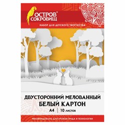 Картон белый А4 МЕЛОВАННЫЙ EXTRA (белый оборот), 10 листов папка, ОСТРОВ СОКРОВИЩ, 200х290 мм, 111312 - фото 13549533