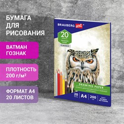 Бумага для рисования и графики в папке А4, 20 л., 200 г/м2, ВАТМАН ГОЗНАК, BRAUBERG ART CLASSIC, 114492 - фото 13549935