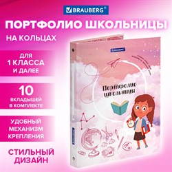 Папка-портфолио школьника "ОТЛИЧНИЦА", 4 кольца, 20 файлов, 10 вкладышей, 7БЦ матовая, BRAUBERG, 115239 - фото 13550082